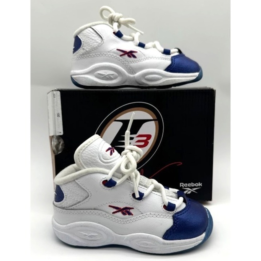 Reebok Question Mid Toddler Shoes White Blue GY8825 Infant Size 8 US Sneakers
